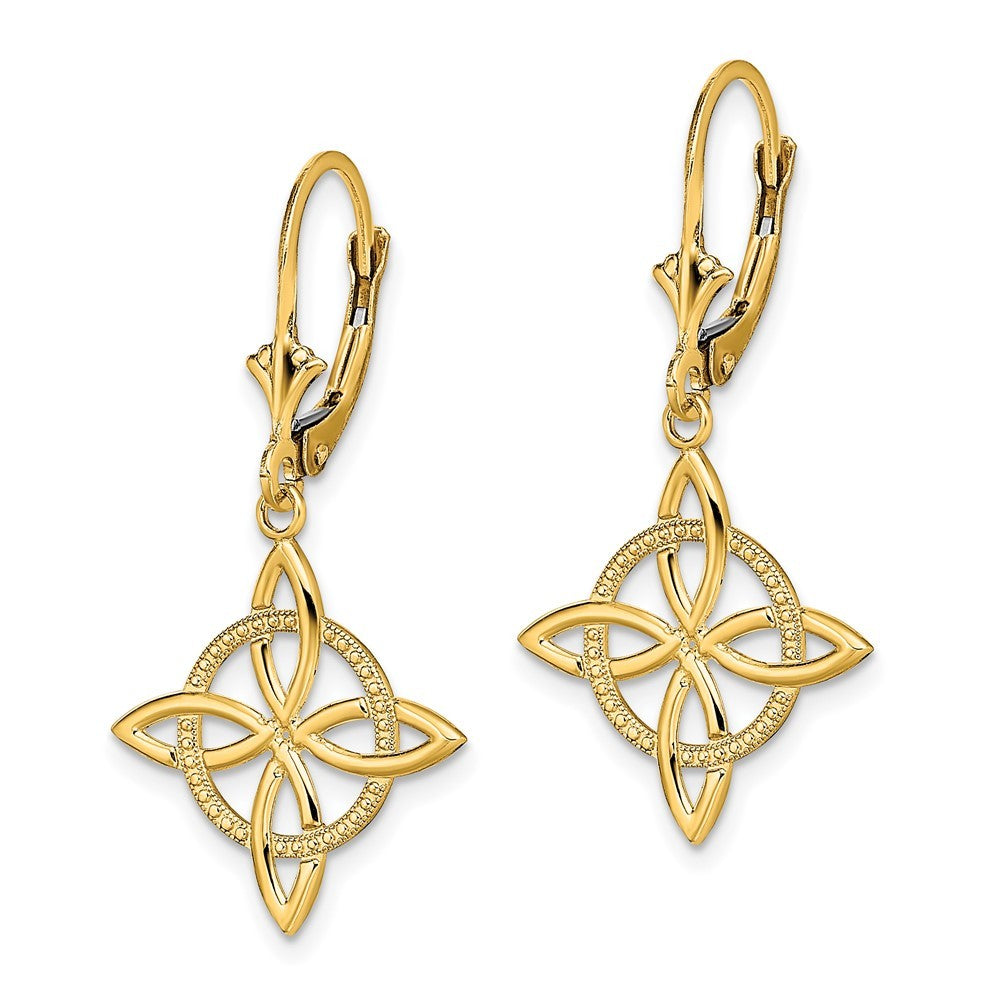 14k Yellow Gold Small Celtic Eternity Knot Drop Dangle Earrings