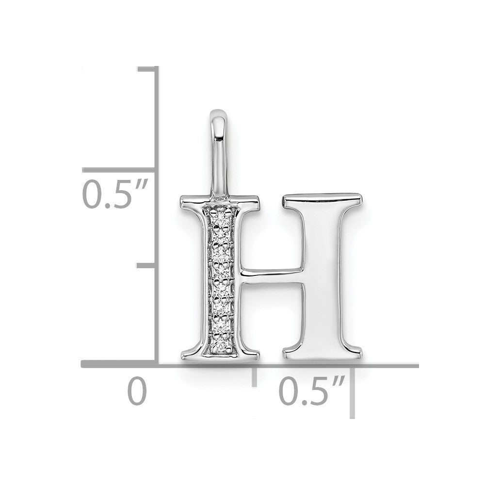 14K White Gold Diamond Letter H Initial Pendant