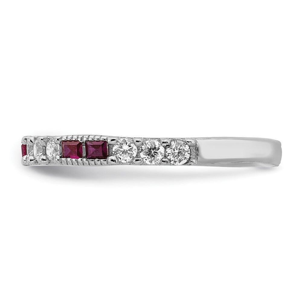 Sterling Silver Rhodium-plated Created Ruby and Round Cubic Zirconia Band Size 8