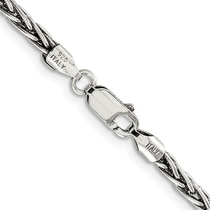 Sterling Silver Antiqued 3.25mm Solid Square Spiga Chain Necklace