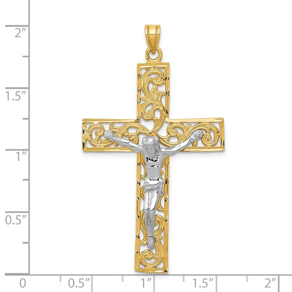 14k Two-Tone Gold Diamond-cut Crucifix Pendant