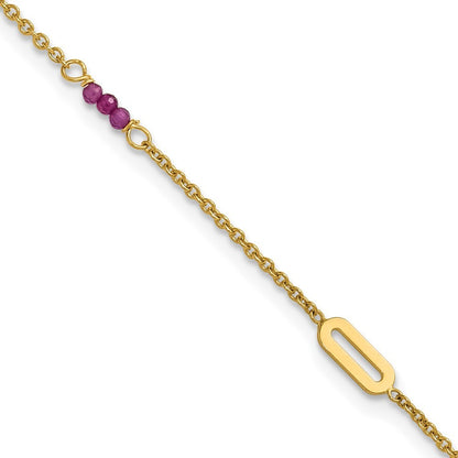 14k Yellow Gold Polished Red Corundum Beads and Ovals 10" Anklet