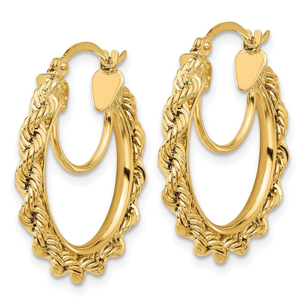 14k Yellow Gold Polished and Diamond-Cut Rope 2.95mm Hoop Earrings