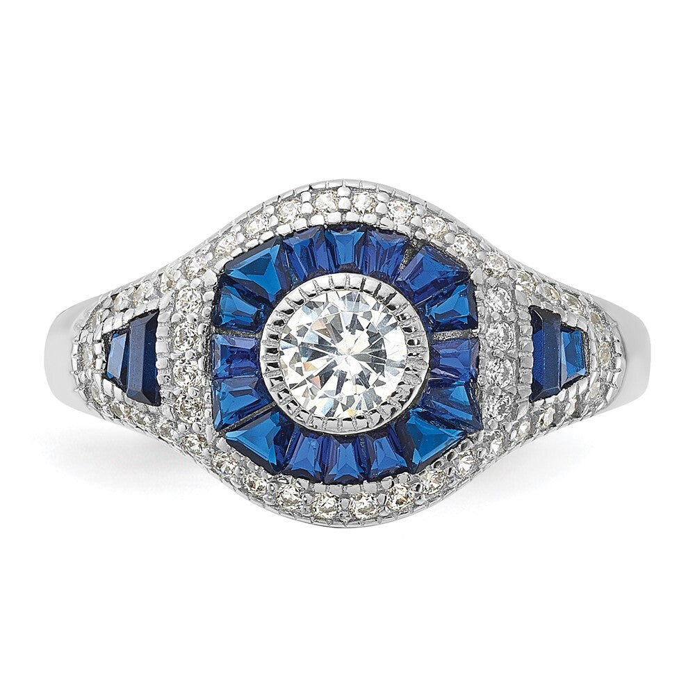 Sterling Silver Lab Created Blue Spinel & Cubic Zirconia Ring SZ 7