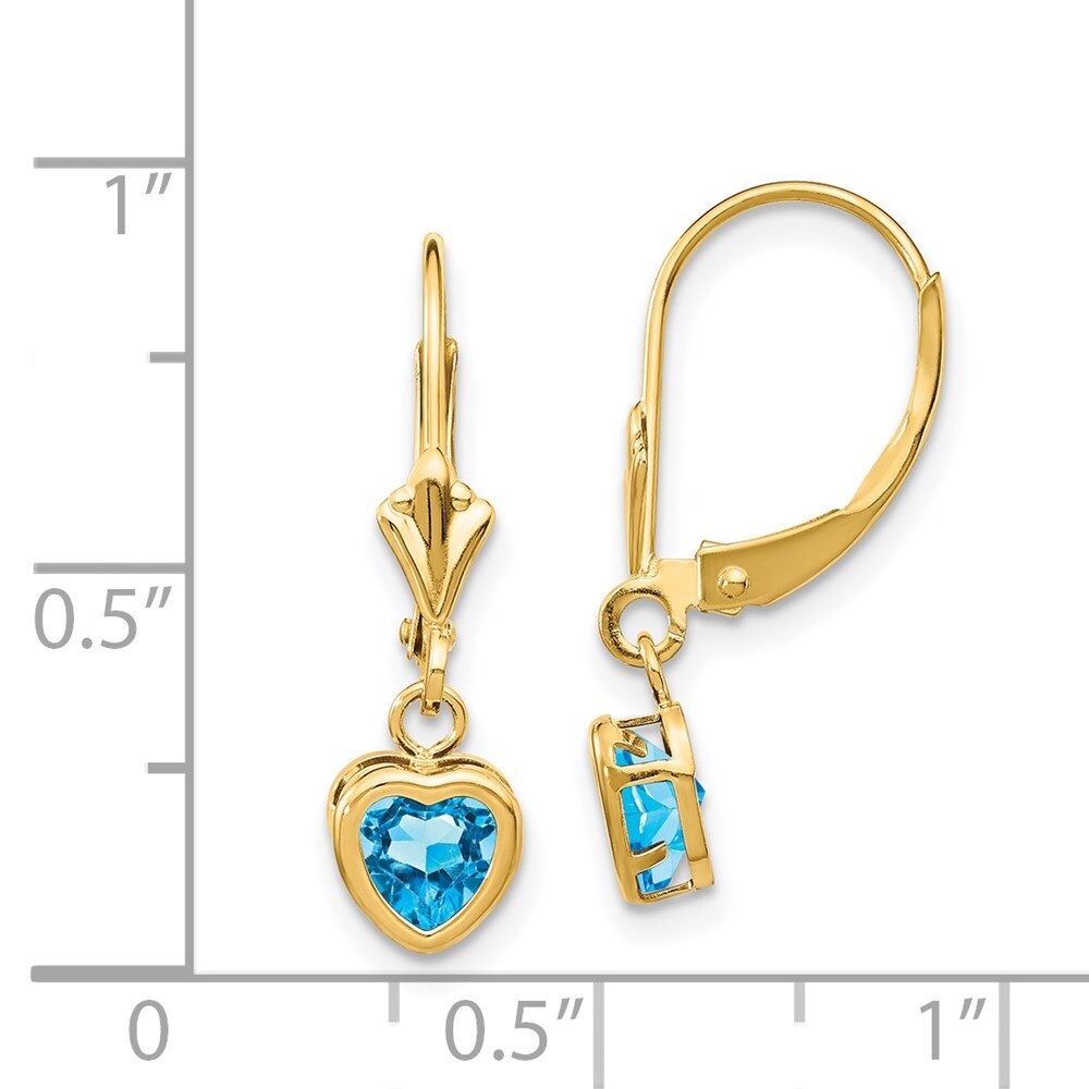 14k Yellow Gold 5mm Heart Blue Topaz Stud Earrings Gift for Women