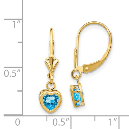 14k Yellow Gold 5mm Heart Blue Topaz Stud Earrings Gift for Women