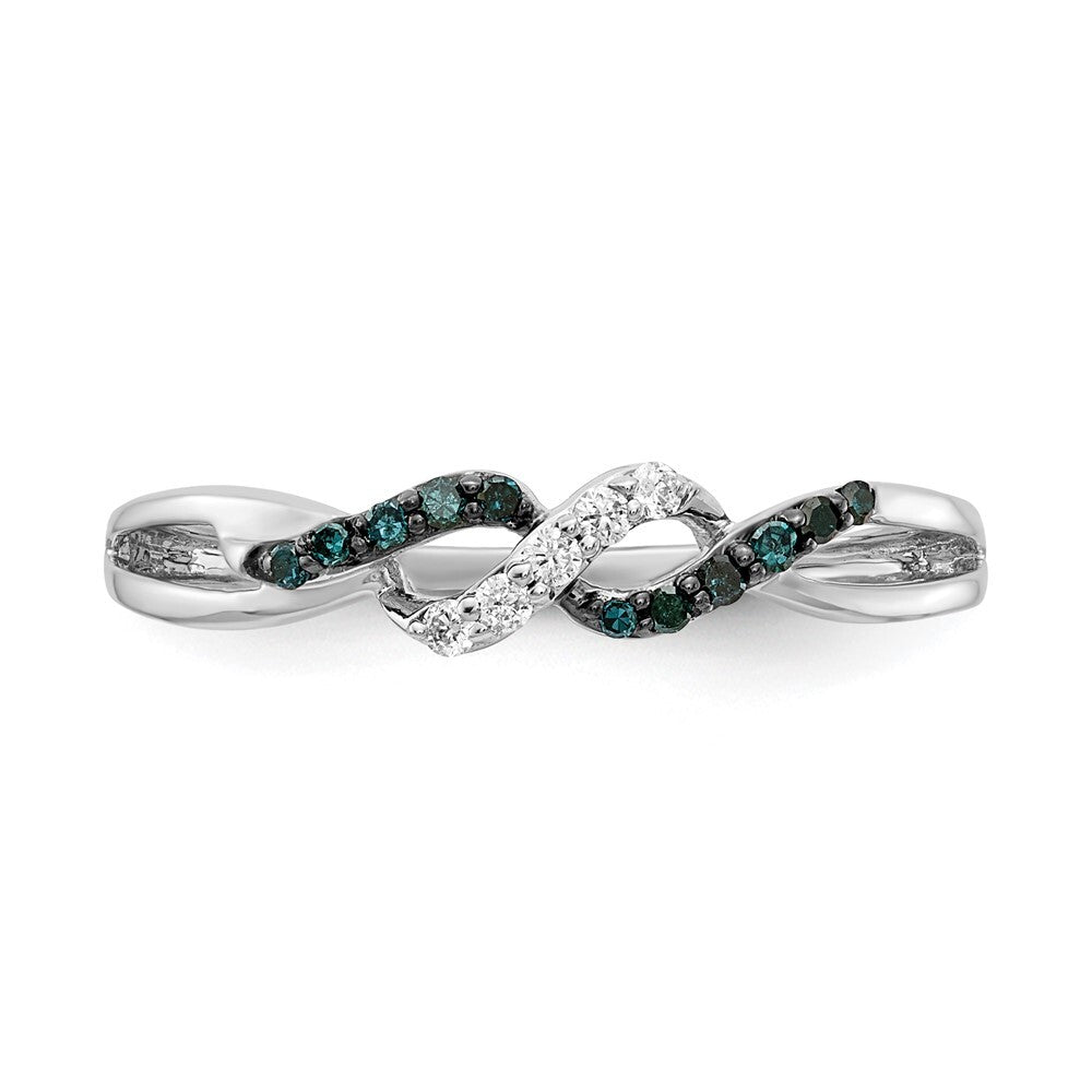 14k White Gold w/ Blue and White Diamond Twist Ring Size 7