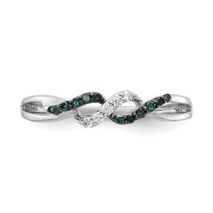 14k White Gold w/ Blue and White Diamond Twist Ring Size 7