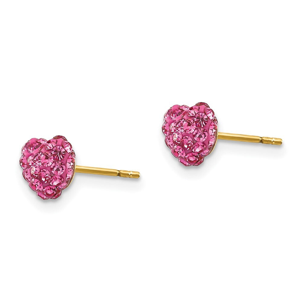 14k Yellow Gold Multi Pink Crystal Heart Stud Earrings Gift for Women