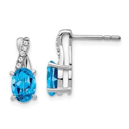 14k White Gold Blue Topaz and Diamond Drop & Dangle Earrings