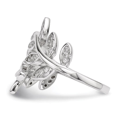 Sterling Silver Rhodium-plated Leaf Cubic Zirconia Ring Size 6