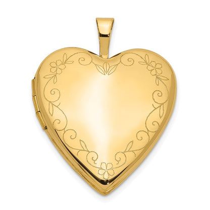 14k Yellow Gold 20mm Flower Vine Border Heart Locket Pendant for Women