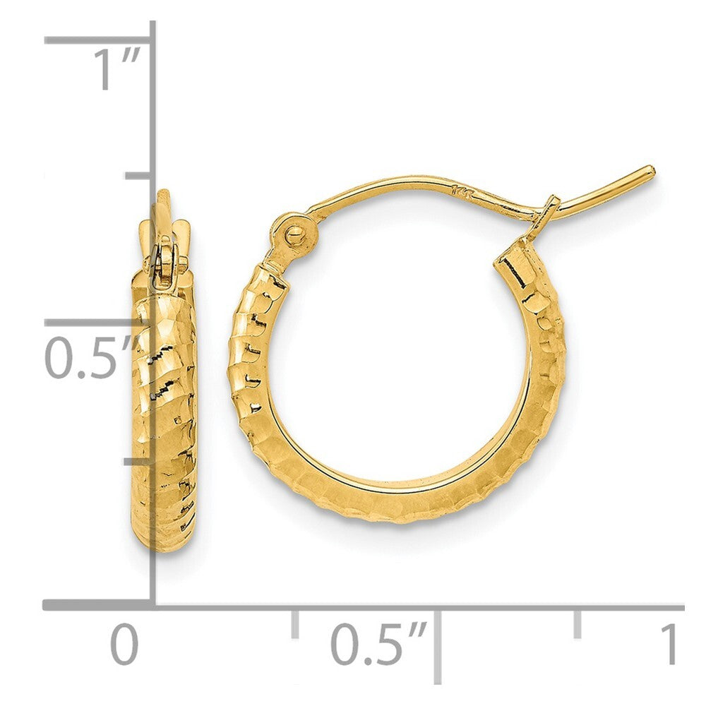 14k Yellow Gold Polished and Diamond-Cut Textured Hoop Earrings Gift for Women