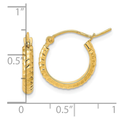 14k Yellow Gold Polished and Diamond-Cut Textured Hoop Earrings Gift for Women