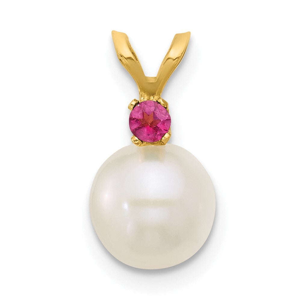 14k Yellow Gold 7-7.5mm Freshwater Cultured Pearl & Pink Topaz Pendant