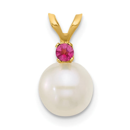 14k Yellow Gold 7-7.5mm Freshwater Cultured Pearl & Pink Topaz Pendant