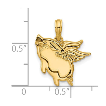 14k Yellow Gold Polished Flying Pig Pendant for Women