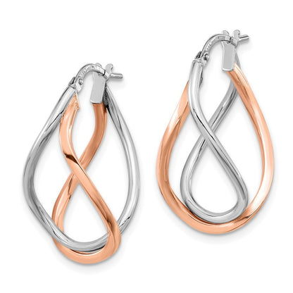 14k Yellow Gold w/White Rhodium and Rose -plated Swirl Hoops