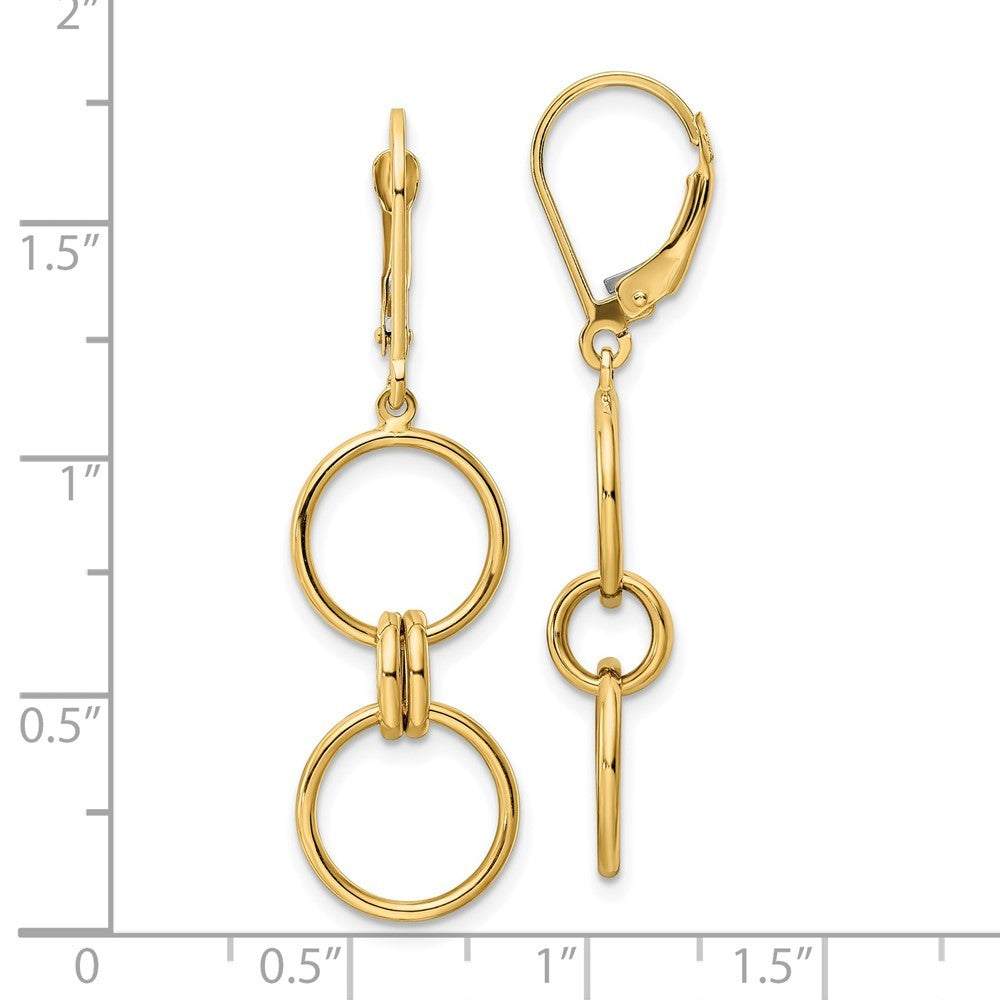 14k Yellow Gold Circle Drop Dangle Earrings