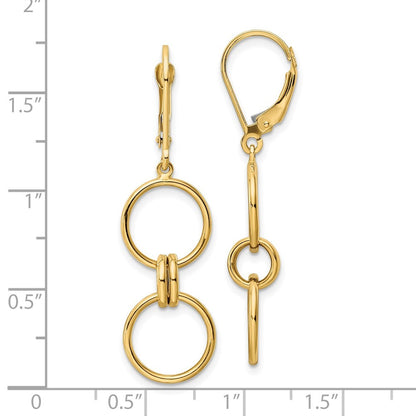 14k Yellow Gold Circle Drop Dangle Earrings