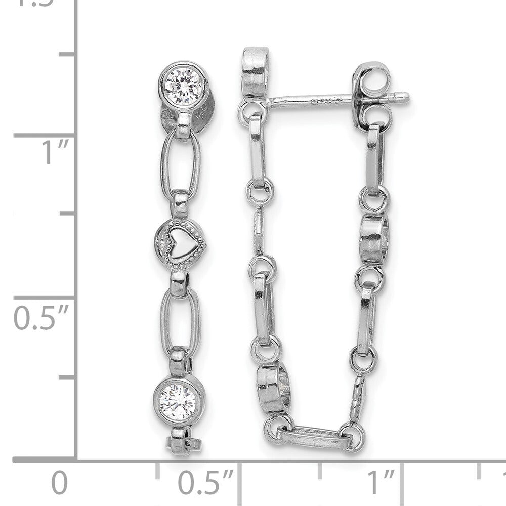 Sterling Silver Bezel Cubic Zirconia with Heart Post Dangle Earrings