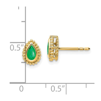14k Yellow Gold Pear Emerald Stud Earrings