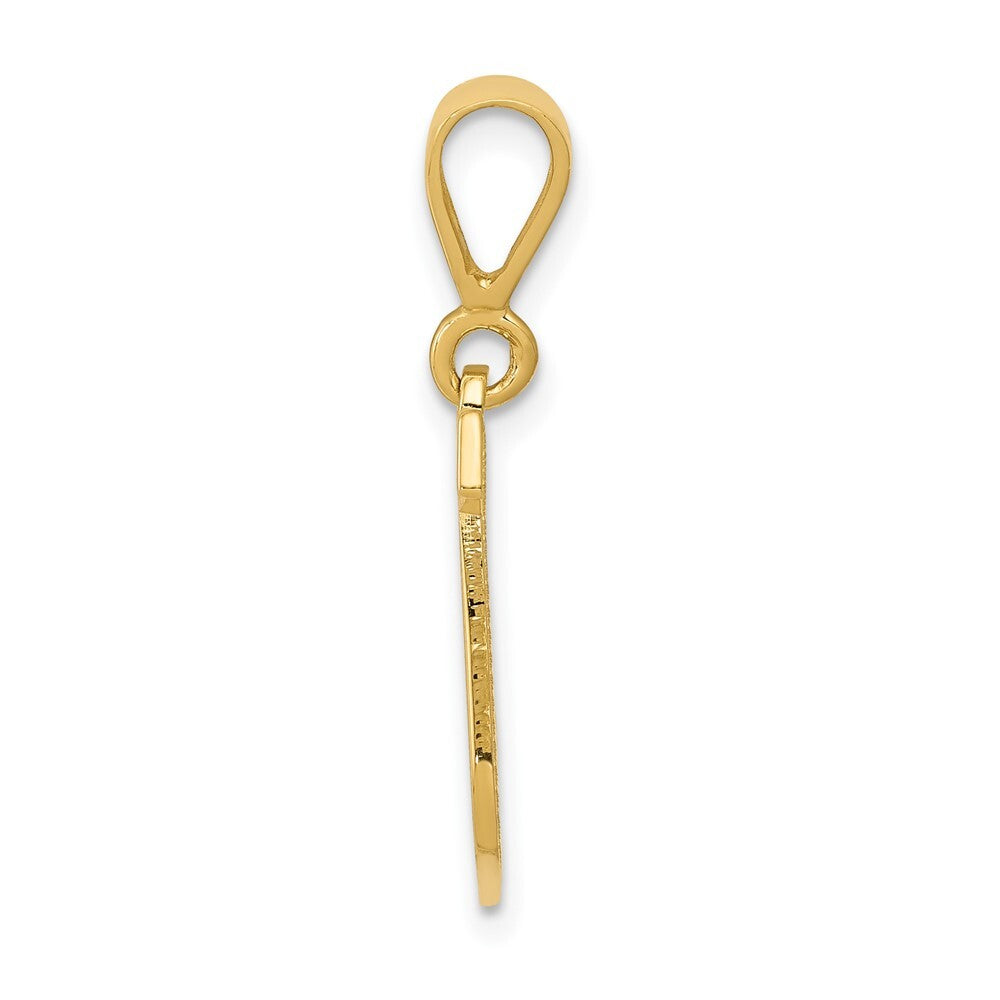 14k Yellow Gold Textured Initial J Charm Pendant for Women