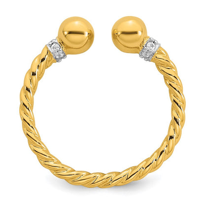 Sterling Silver Gold-plated Polished and Twisted CZ Ball End Size 8 Ring