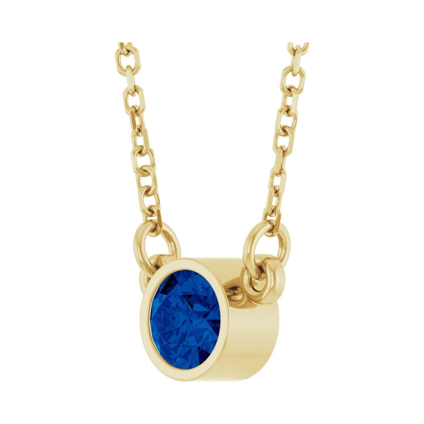 14k Yellow Gold Lab-Grown Blue Sapphire Solitaire Pendant Necklace 16"