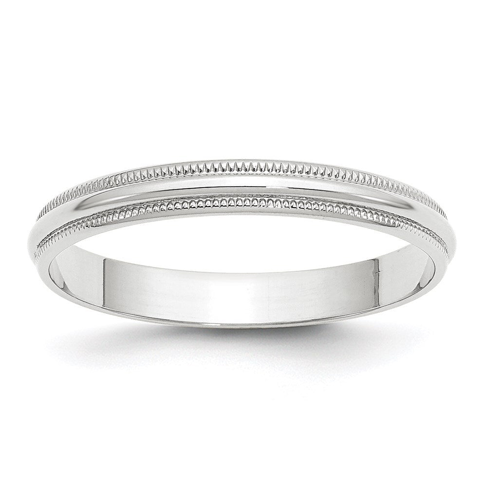 14k White Gold 3mm Lightweight Milgrain Half Round Wedding Band Size 5