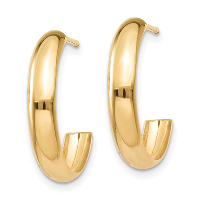 14k Yellow Gold Polished 3.5mm J-Hoop Earrings Gift for Women