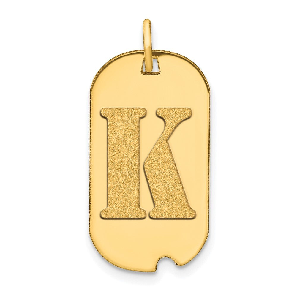 14k Yellow Gold Polished Letter K Initial Dog Tag Pendant for Women