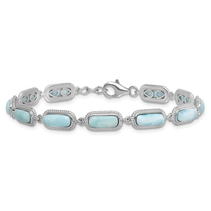 Sterling Silver Rhodium-plated and Twisted Larimar Bracelet 7.5" with .25" Ext