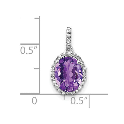 14k White Gold Oval Amethyst and Diamond Halo Pendant