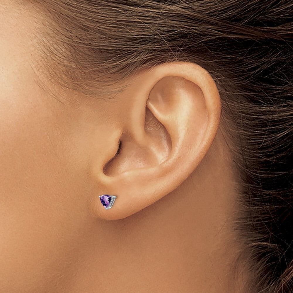 14k White Gold Trillion Amethyst Stud Earrings Gift for Women