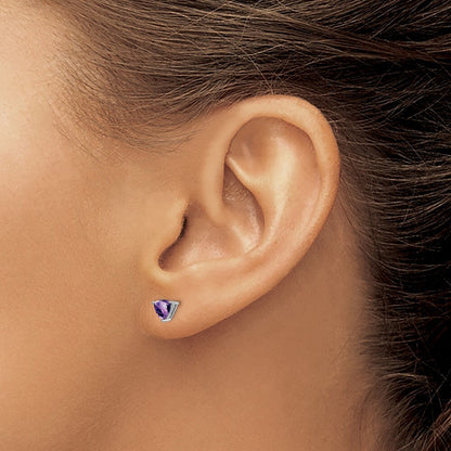 14k White Gold Trillion Amethyst Stud Earrings Gift for Women
