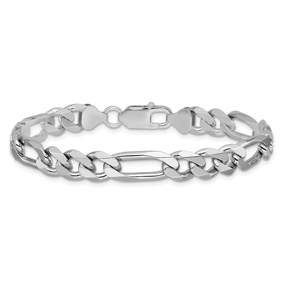 Sterling Silver Rhodium-plated 7.75mm Figaro Chain Bracelet
