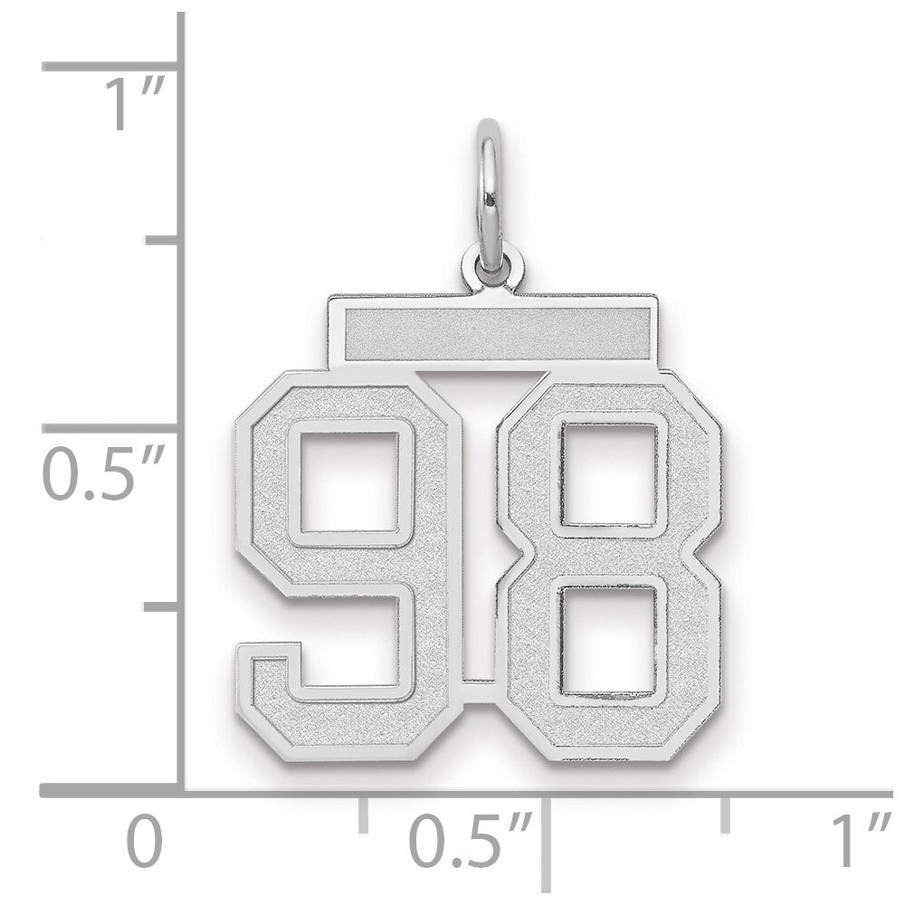 14k White Gold Medium Satin Number 98 Charm Pendant for Women