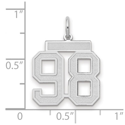 14k White Gold Medium Satin Number 98 Charm Pendant for Women