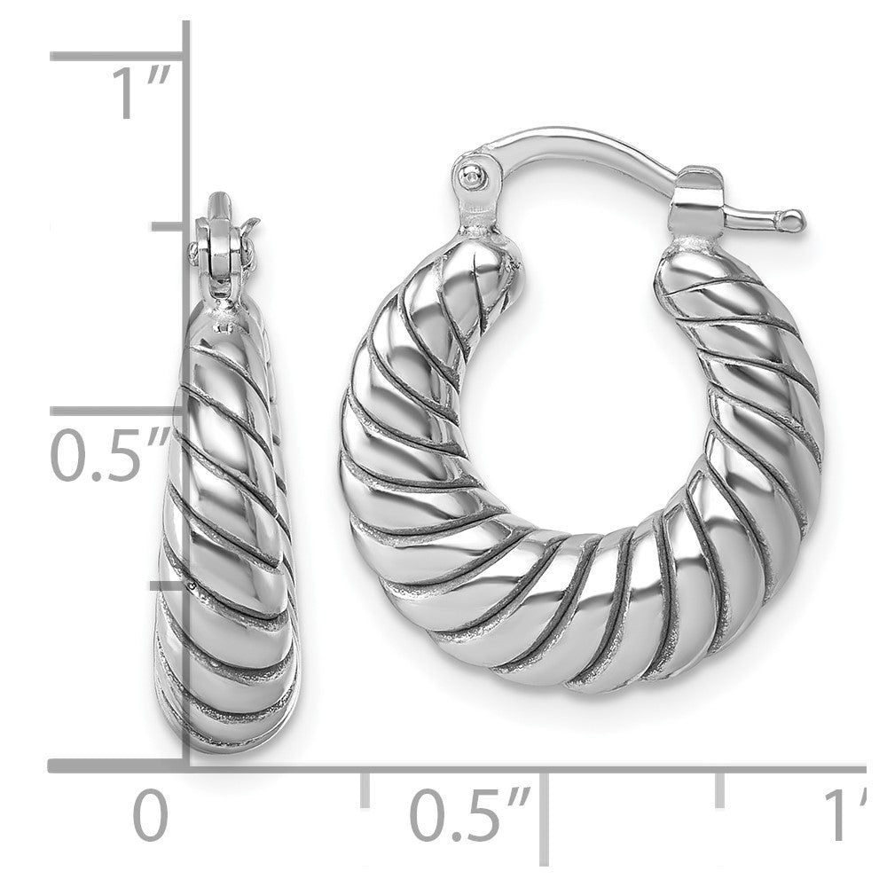 Sterling Silver Polished 5.5 x 18mm Twisted Graduated Tube Hoop Earrings
