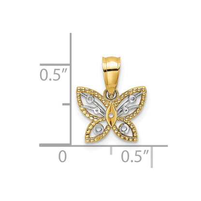 14k Yellow Gold and White Rhodium Diamond-cut Butterfly Charm