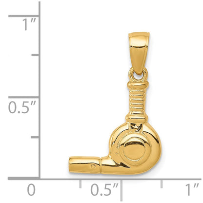 14k Yellow Gold 3-D Blow Dryer Pendant for Women