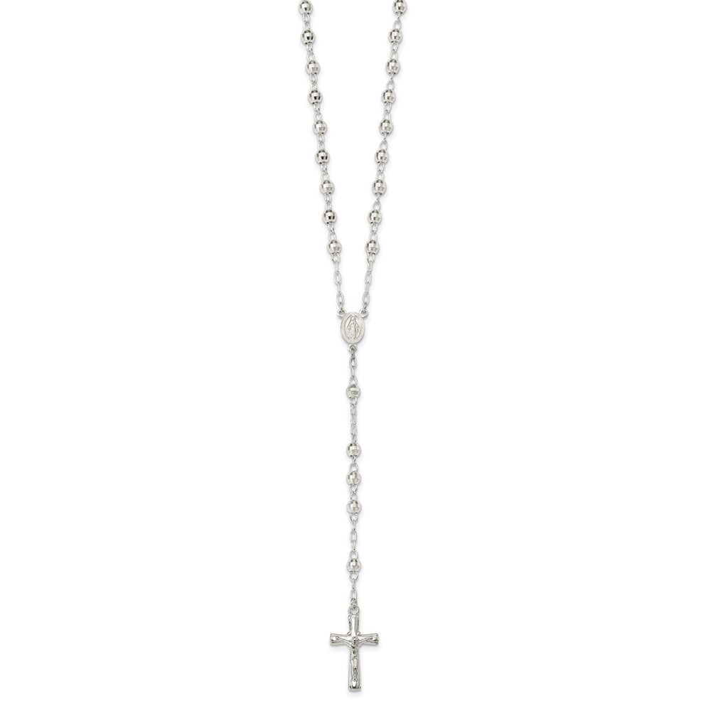 Sterling Silver Polished and Textured Bead Rosary 26 inch Necklace