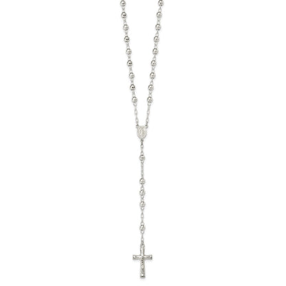 Sterling Silver Polished and Textured Bead Rosary 26 inch Necklace