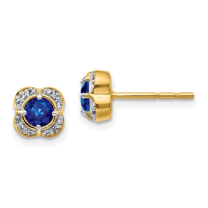14k Yellow Gold Diamond and Sapphire Fancy Stud Earrings