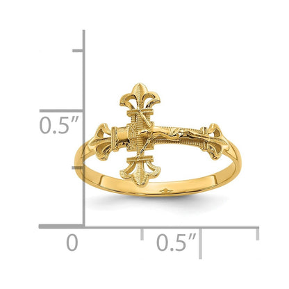 14K Yellow Gold Diamond-Cut Crucifix Ring