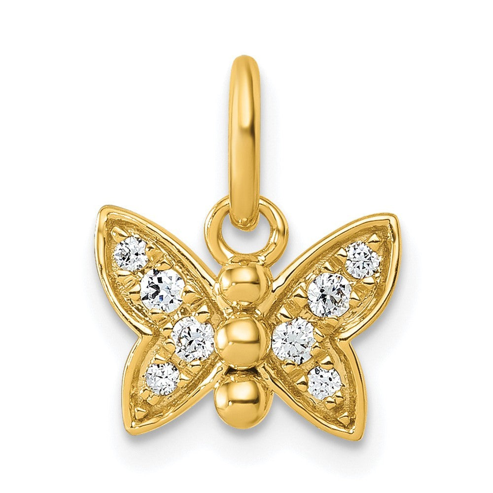 14k Yellow Gold Polished Diamond Butterfly Pendant