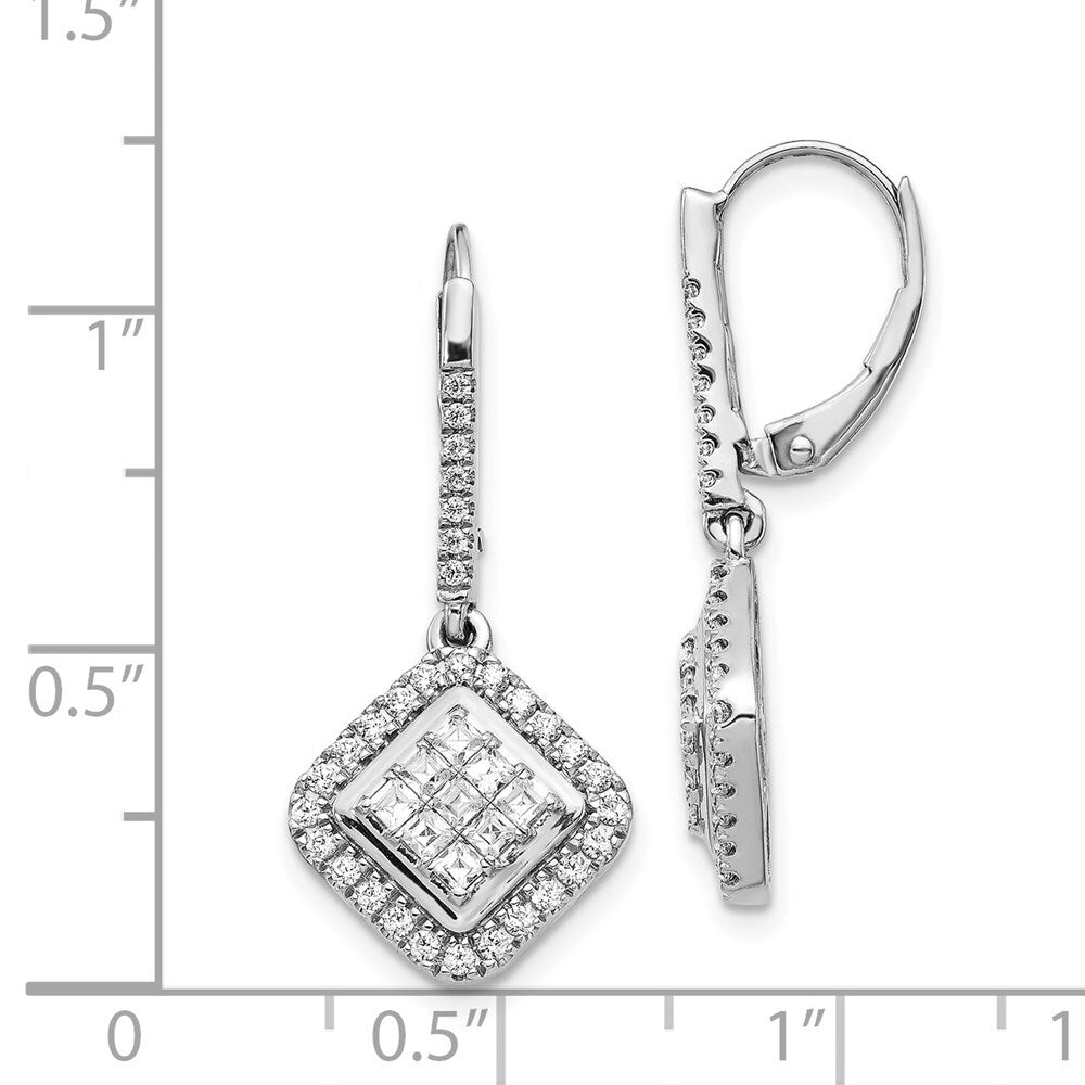 14k White Gold Diamond Cluster Leverback Drop & Dangle Earrings