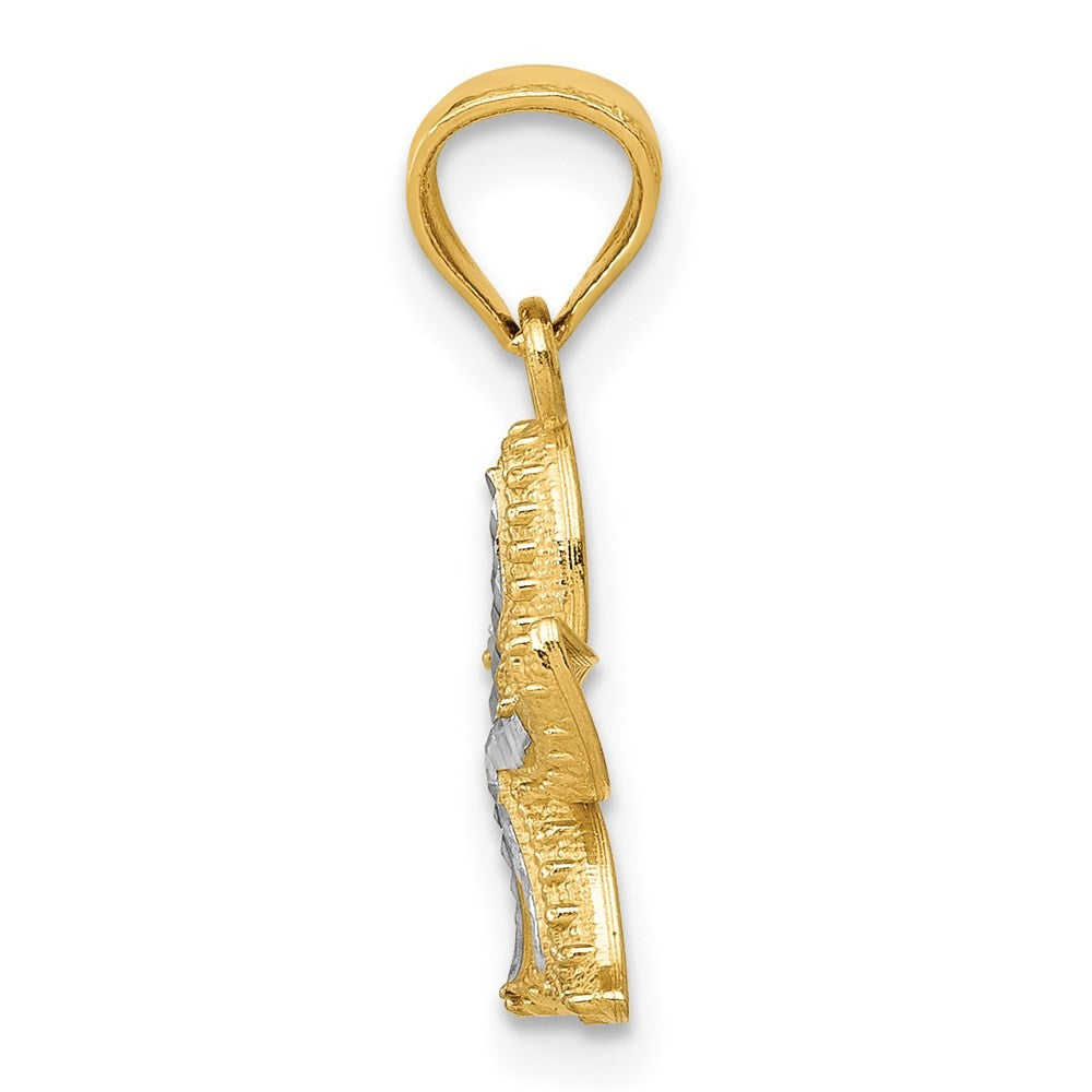 14k Yellow Gold with White Rhodium Diamond-cut Starfish Pendant