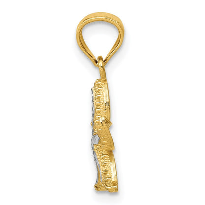 14k Yellow Gold with White Rhodium Diamond-cut Starfish Pendant